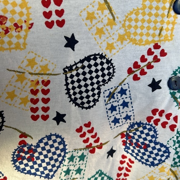 Vintage 90s Hearts & Stars Knit Button Up Short Dolman Sleeve Casual Top XL - Picture 3 of 8